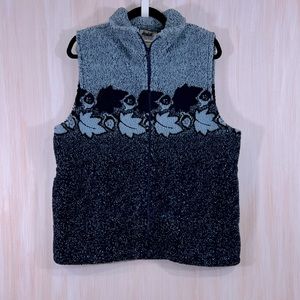 Northern Reflections vintage leafy blue Sherpa teddy vest